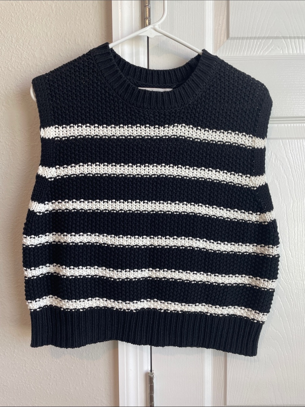 moon & madison Black and White Striped Knit Sweater Vest